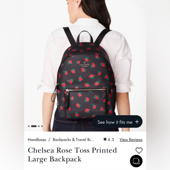 New KATE SPADE NY Designer Backpack Black Chelsea Rose Toss NWT - Picture 3 of 10